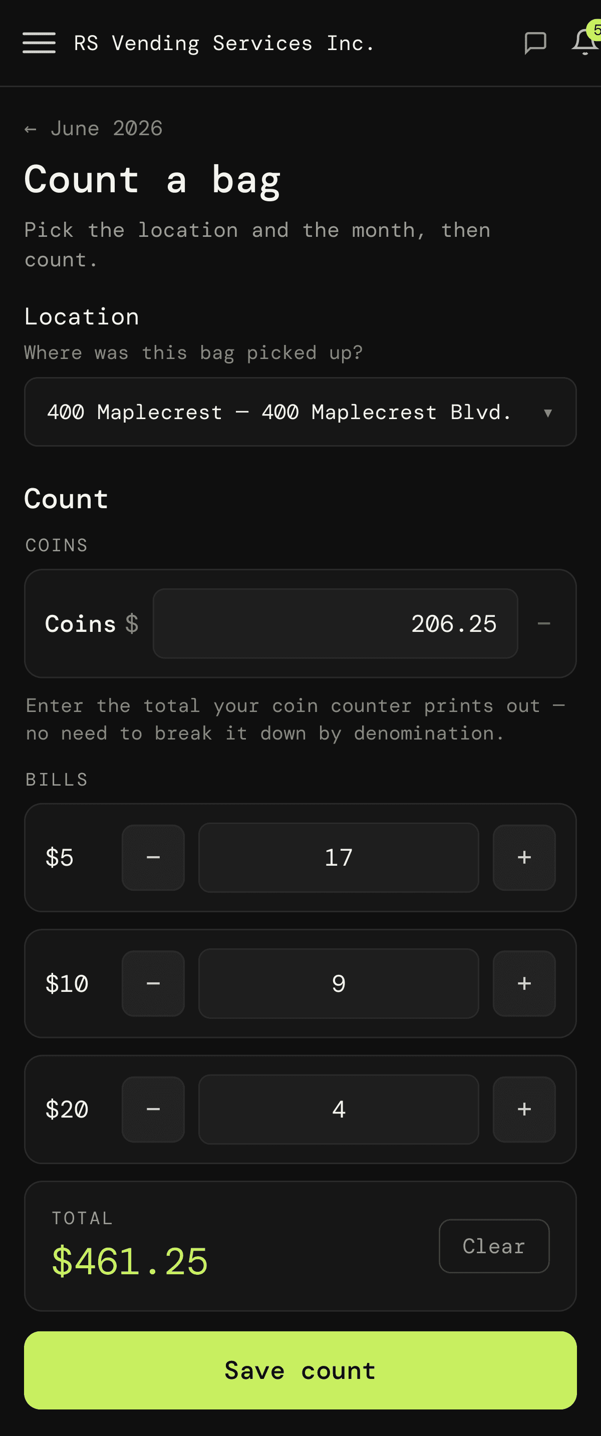 Counting cash on a phone in Roundkeep