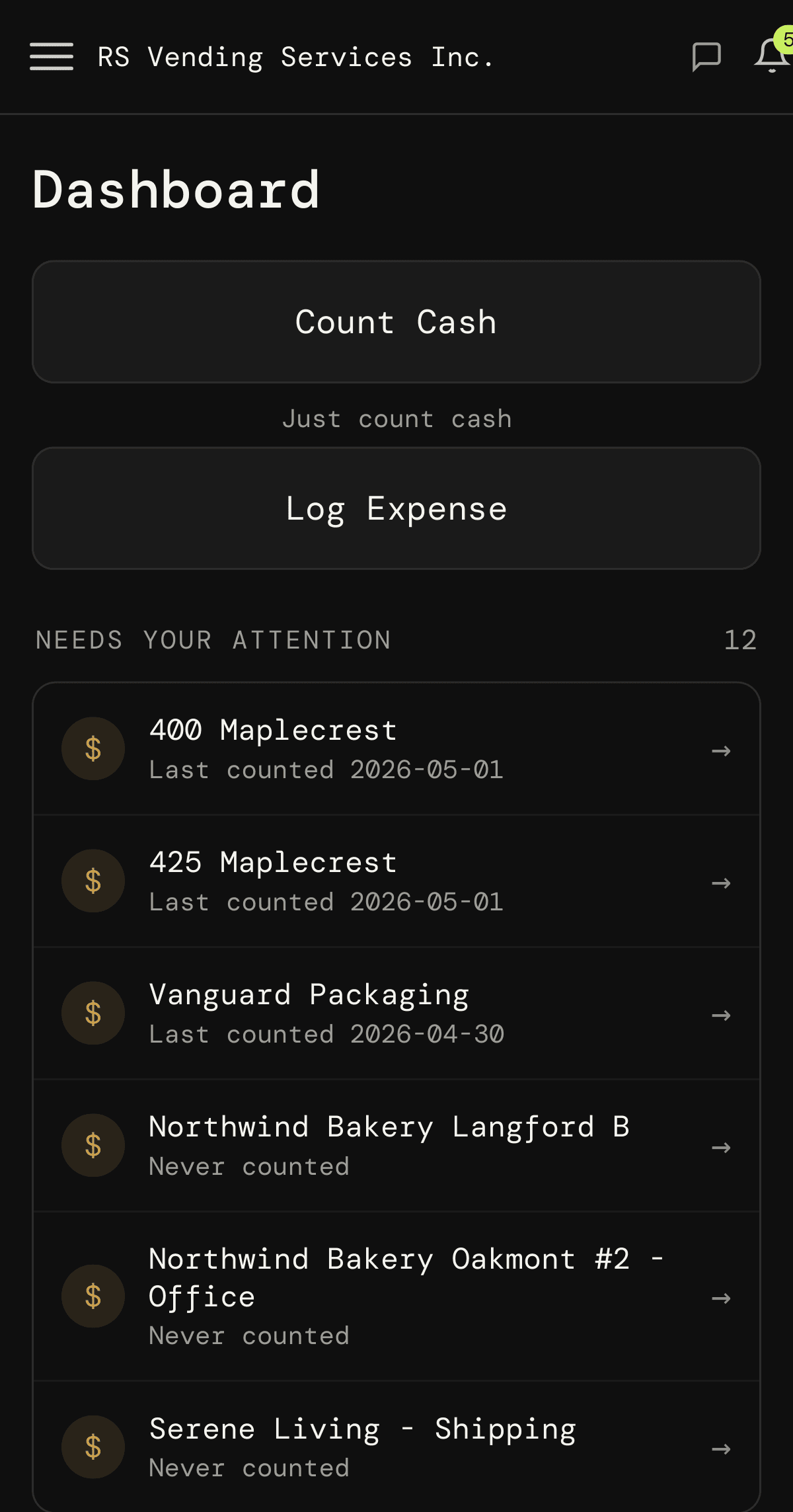 Roundkeep dashboard on a phone